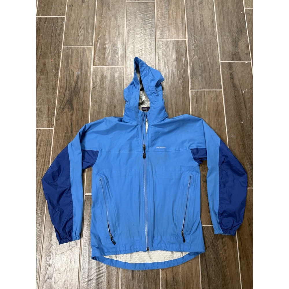 Patagonia Women's XS Hooded Waterproof Rain Jacket Blue Nylon Shell Full Zip